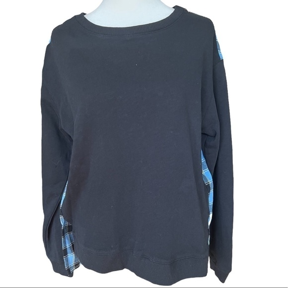 NWT ANTHROPOLOGIE PILCRO Black & Blue Plaid Contrast Long Sleeve Top - Picture 3 of 6